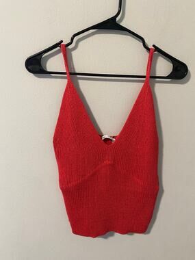 New Zara V- Neck Red Knit Cami Tank Top, Size Medium